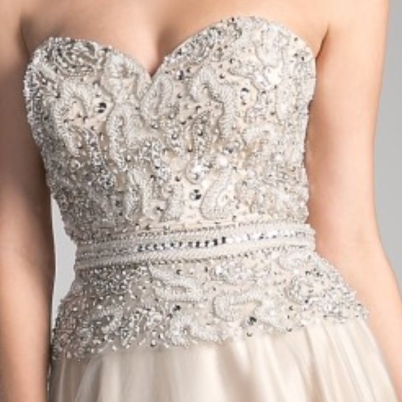 Light Silver Evening Prom Wedding Formal Beaded Lace Bodice Tulle Gown CD0004 - Picture 7 of 8